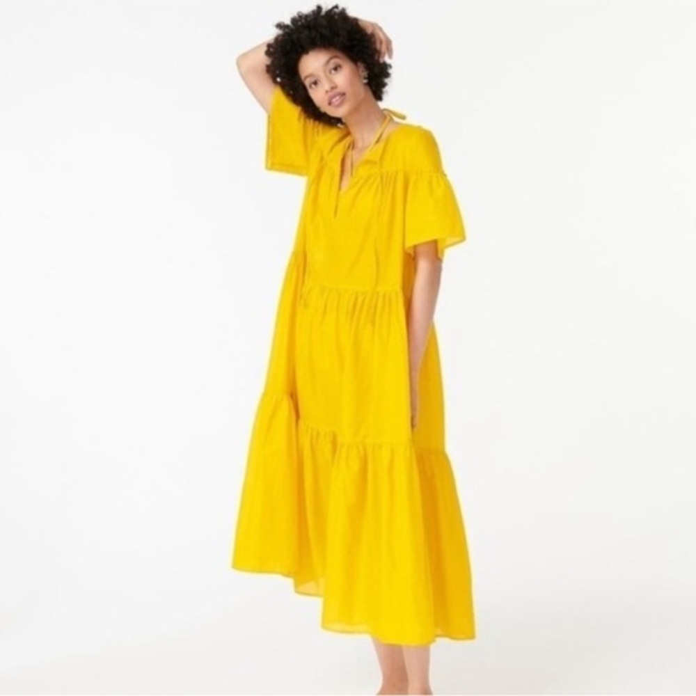 J. Crew Women's tiered cotton yellow summer dress beach cover up size  Medium